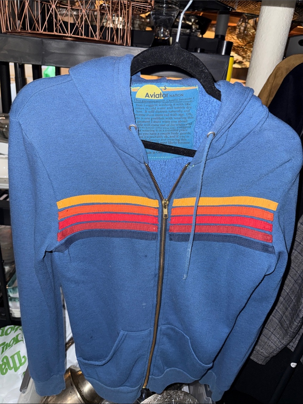 Aviator Nation Navy Zip Hoodie with Sunset Stripes
